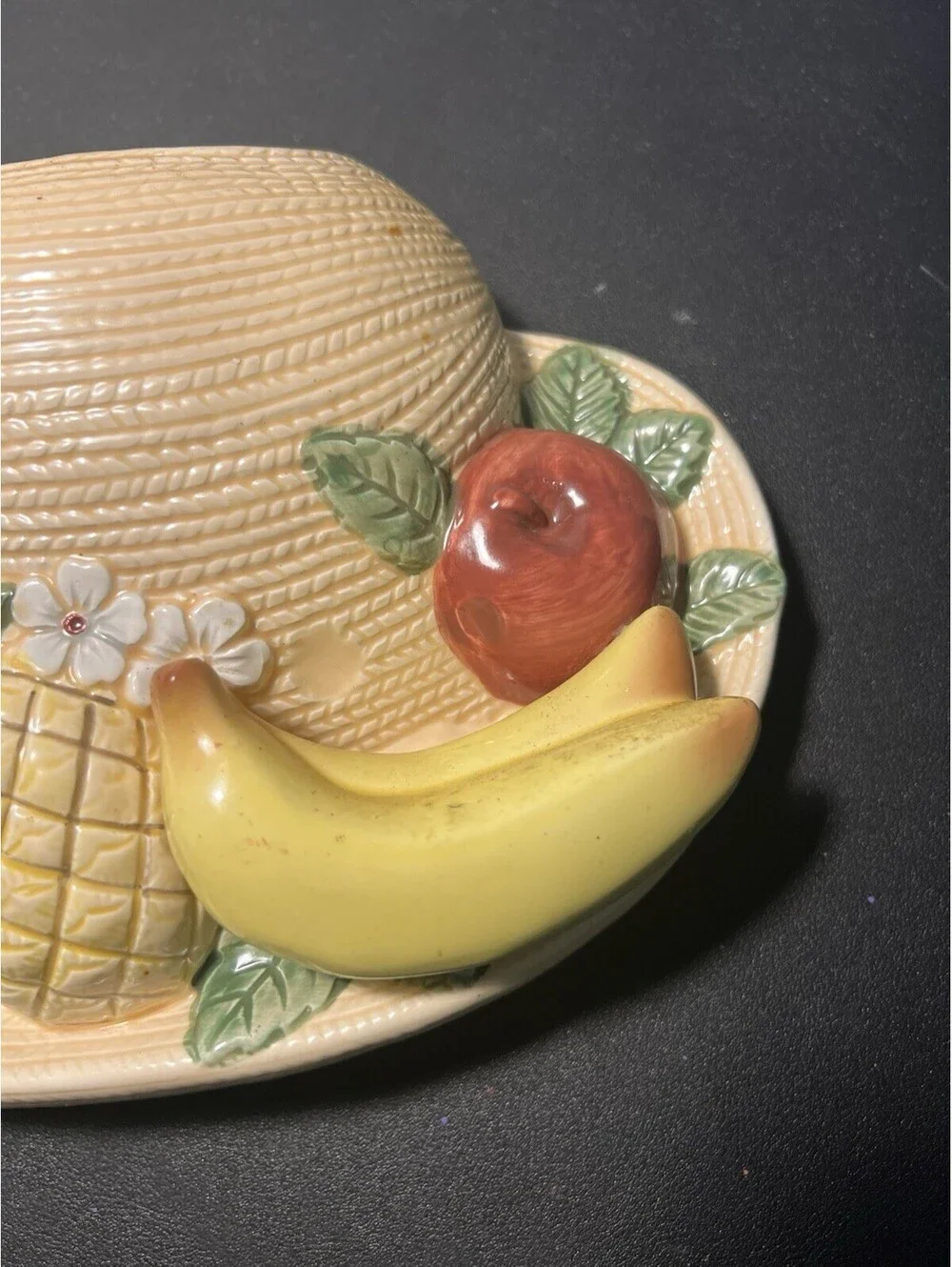 Empress by Haruta Japan 1960s Fruit Hat Wall Pocket Vase Ceramic, 10x7”